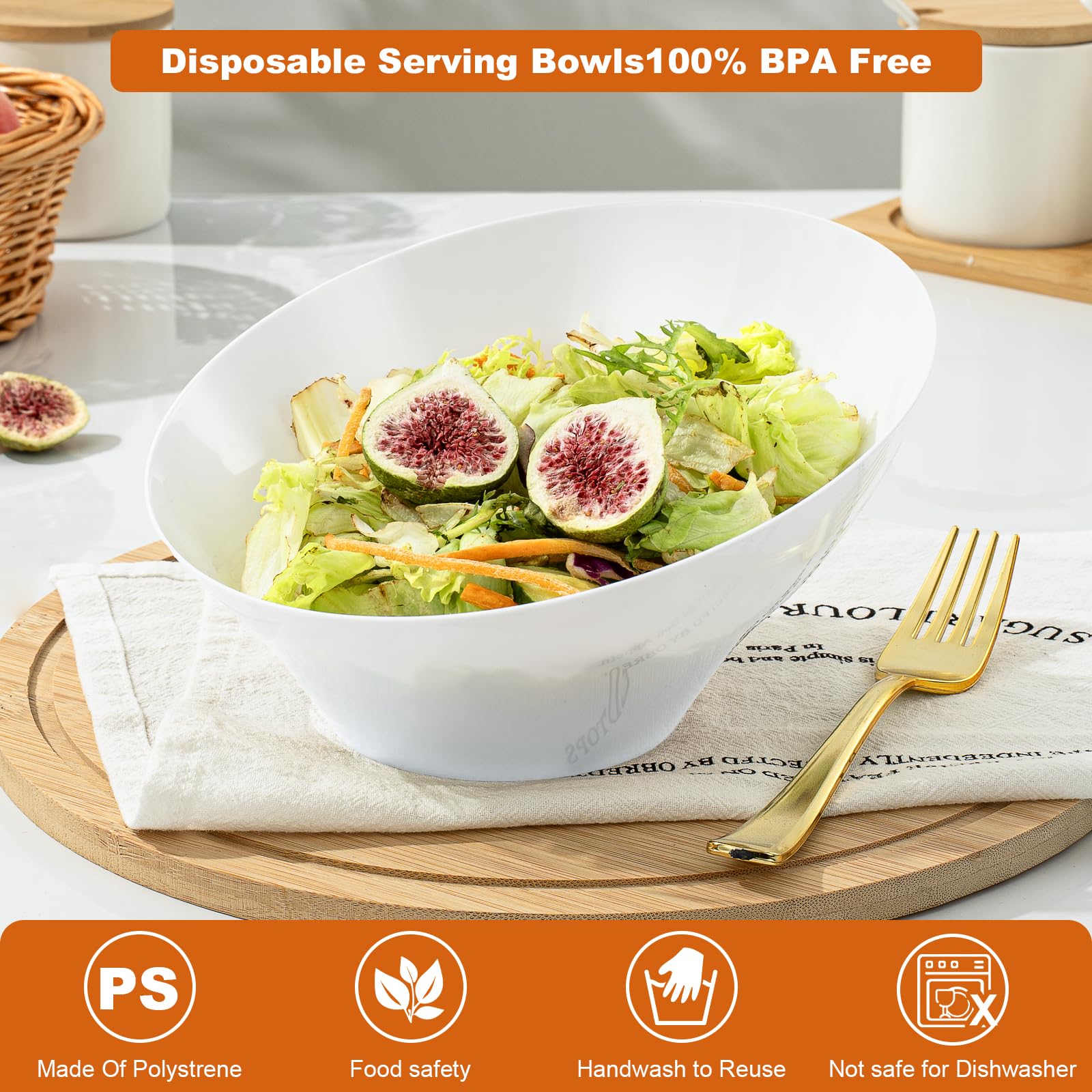 Goodluck 12 Pack White Plastic Serving Bowls for Party - 20 OZ Angled Disposable Serving Bowls for Wedding Party Chip, Candy, Salad & Fruit