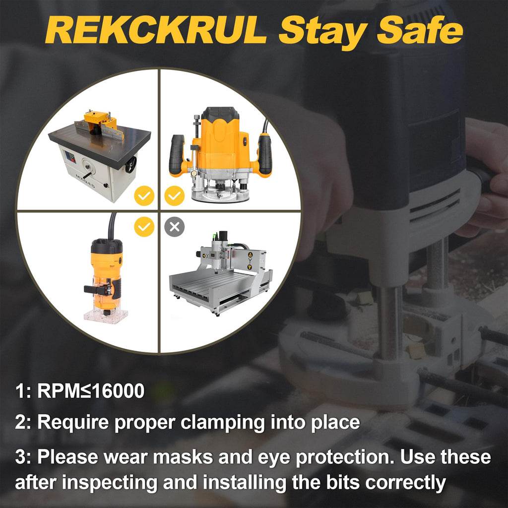 REKCKRUL 2 PCS Tongue and Groove Router Bit Set, 1/4 Inch Shank, 3 Teeth Adjustable T-Shape Wood Milling Cutter for Cabinets, Flooring, and Woodworking