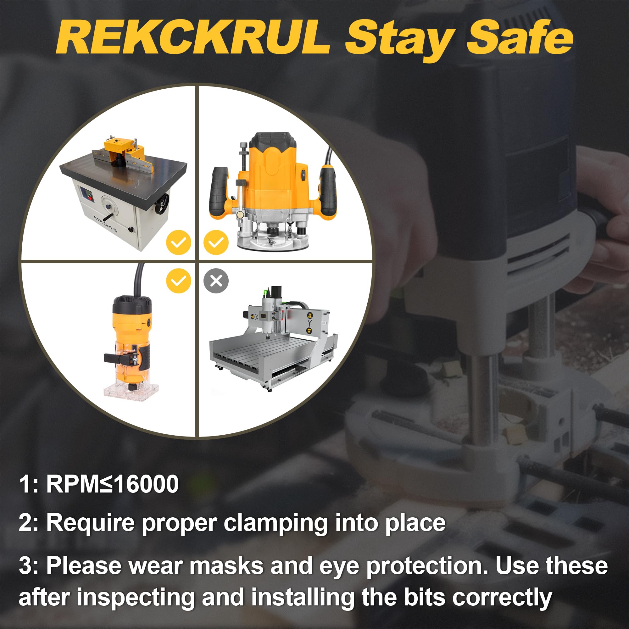 REKCKRUL 2 PCS Tongue and Groove Router Bit Set, 1/4 Inch Shank, 3 Teeth Adjustable T-Shape Wood Milling Cutter for Cabinets, Flooring, and Woodworking