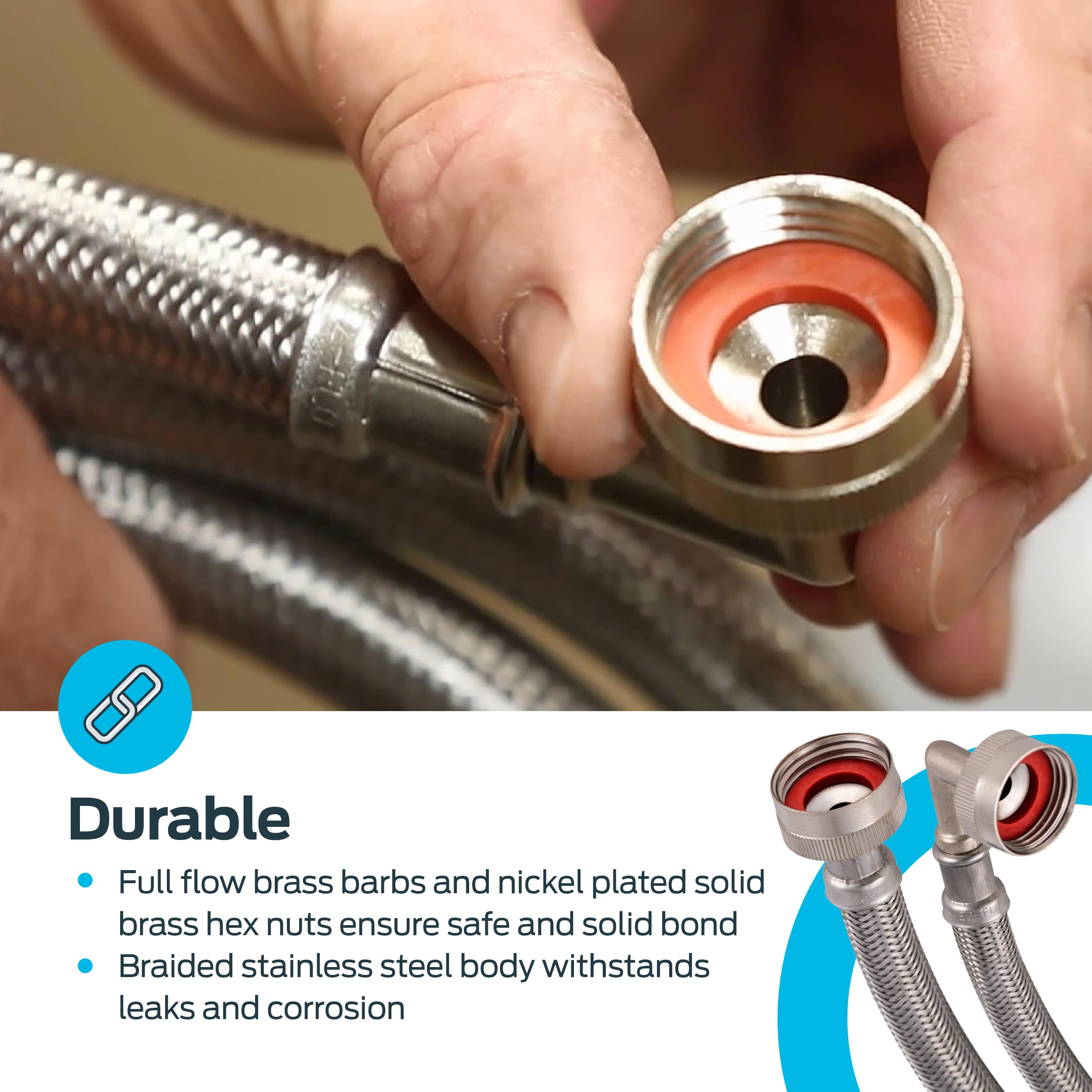Eastman 41066 Stainless Steel Washing Machine Hose with 90 Degree Elbow, 3/4" X 3/4", 1 Pair
