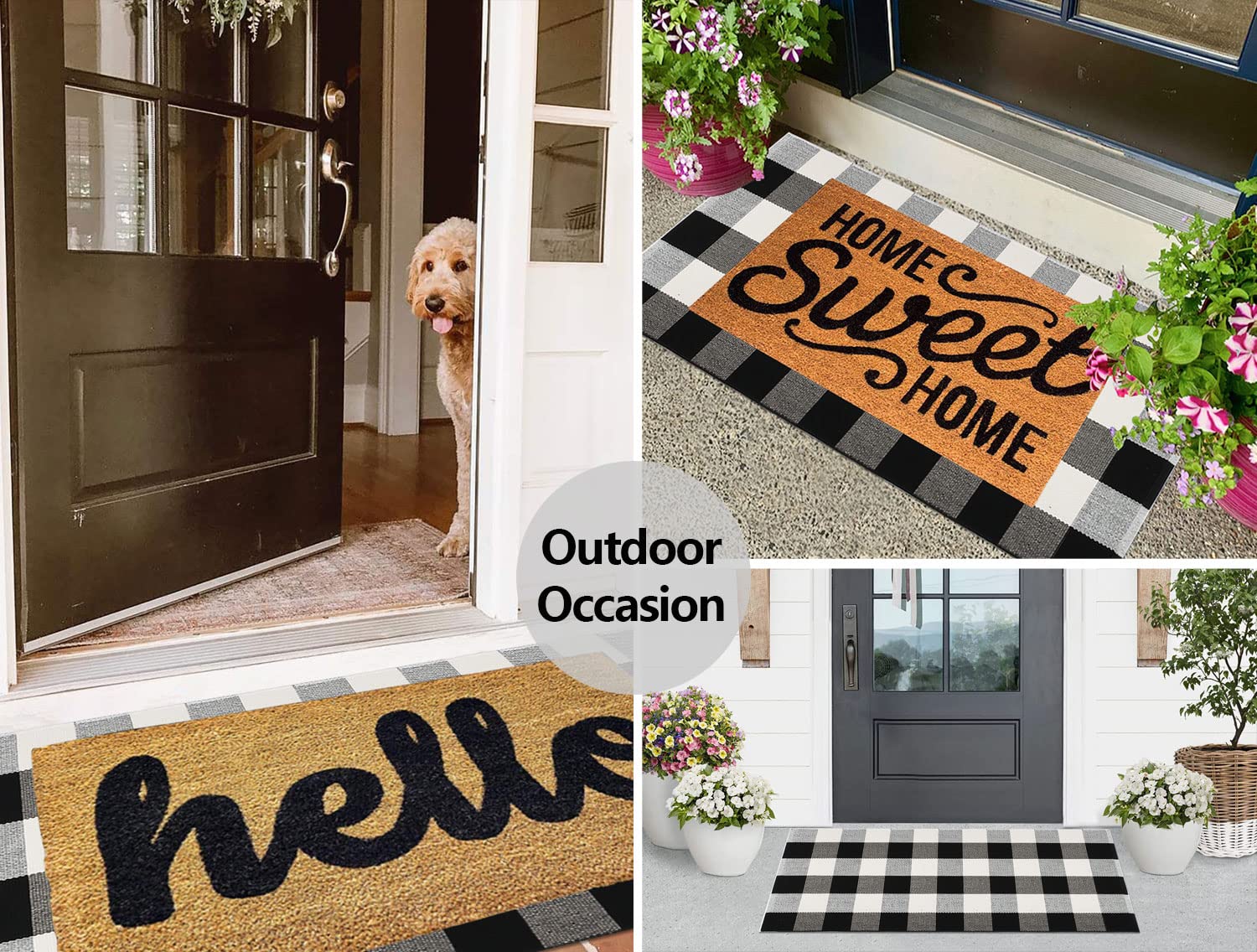 famibay Buffalo Checkered Front Door Mat Outdoor Cotton Hand-Woven Door Mats Outdoor Black and White Outdoor Rug Washable Porch Rug Entry Mat for Fall Winter Holiday Farmhouse Decor(2x4.2Ft)