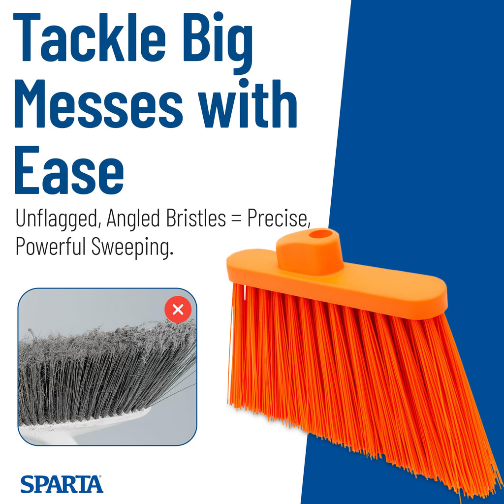 Sparta Sweeper Broom – 12 Inch Angled Outdoor Broom Head with Durable Polypropylene Bristles, Standard Thread Compatible for Home Garage or Kitchen Cleaning, Orange