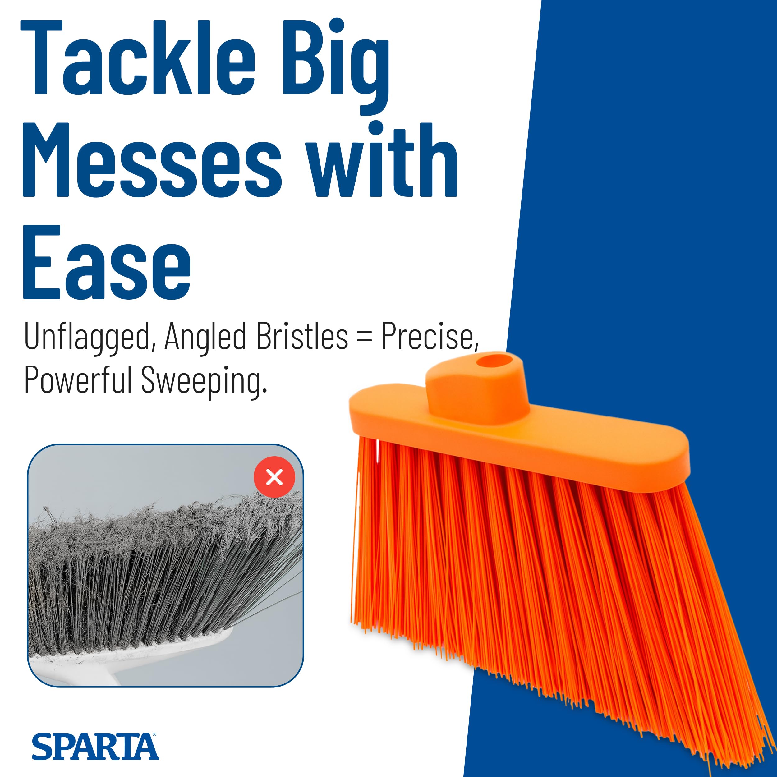 Sparta Sweeper Broom – 12 Inch Angled Outdoor Broom Head with Durable Polypropylene Bristles, Standard Thread Compatible for Home Garage or Kitchen Cleaning, Orange
