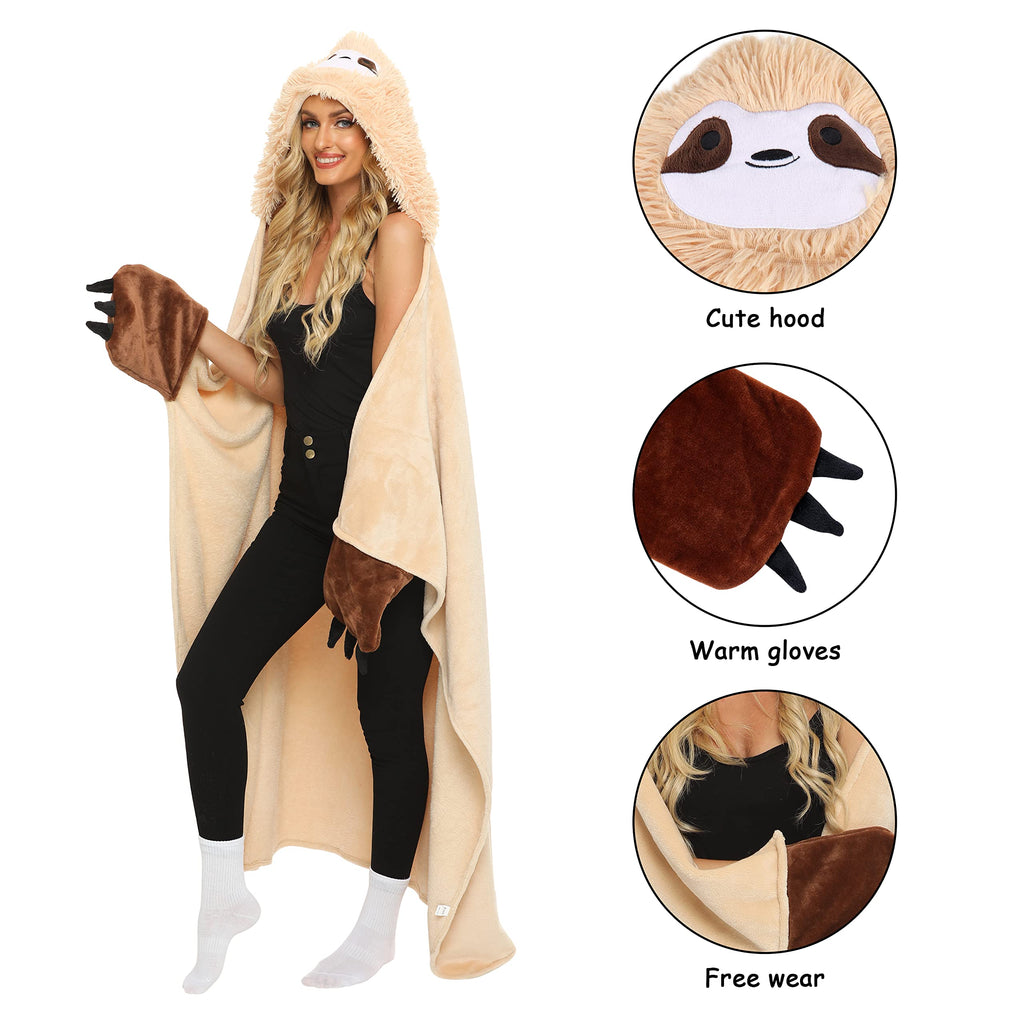 Moyel Sloth Blanket Fuzzy Soft Warm Wearable Hooded Blanket Birthday Gifts for Women Christmas Valentines Day Mothers Day Mom Gifts Sloth Gifts for Mom Friend Wife Sister Granddaughter Girlfriend