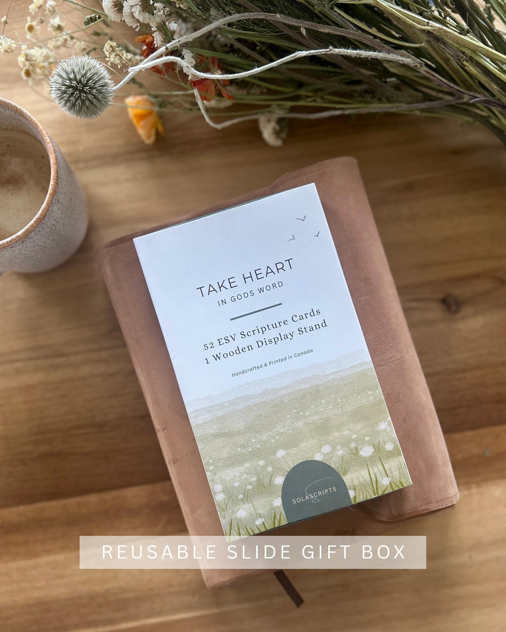 Take Heart ESV Scripture Cards Set, 52 Cards with Wooden Display Stand, Christian Inspirational Decor
