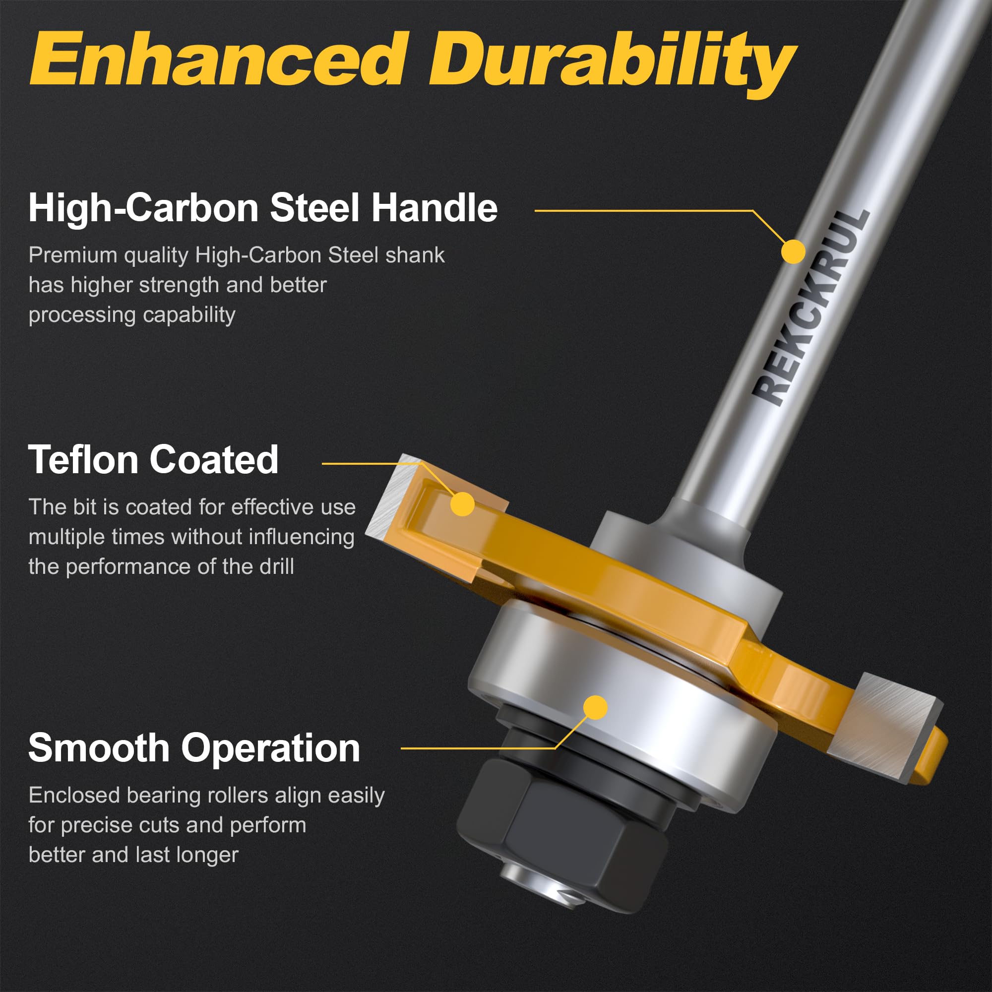 REKCKRUL 2 PCS Tongue and Groove Router Bit Set, 1/4 Inch Shank, 3 Teeth Adjustable T-Shape Wood Milling Cutter for Cabinets, Flooring, and Woodworking