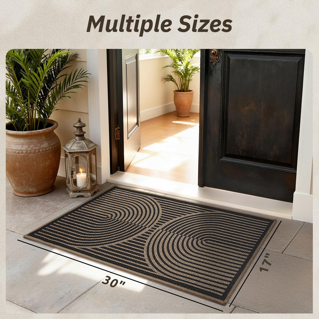 Front Door Mat Indoor Outdoor Mat for Entrance Mat Easy-Jute Entryway Mat-Mud Trapper Absorbent Low-Profile Fall Door Mats Entry Rug Arched Black 43x75cm