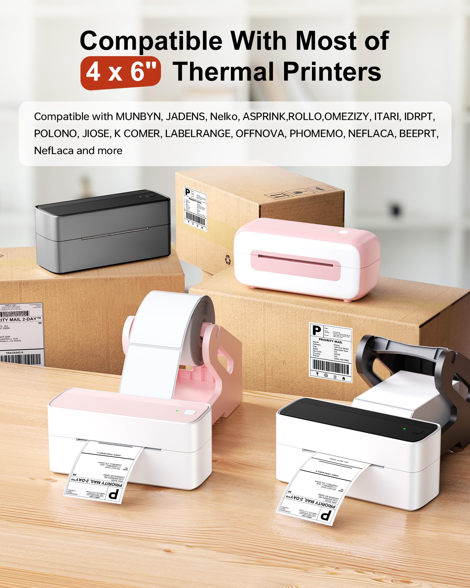 Phomemo 4x6 Thermal Label Printer Paper - 500 PCS White 4"x6" Fan-Fold Labels Shipping Supplies Labels - Water/Oilproof Label Stickers - Permanent Adhesive Thermal Shipping Label for Shipping Packages