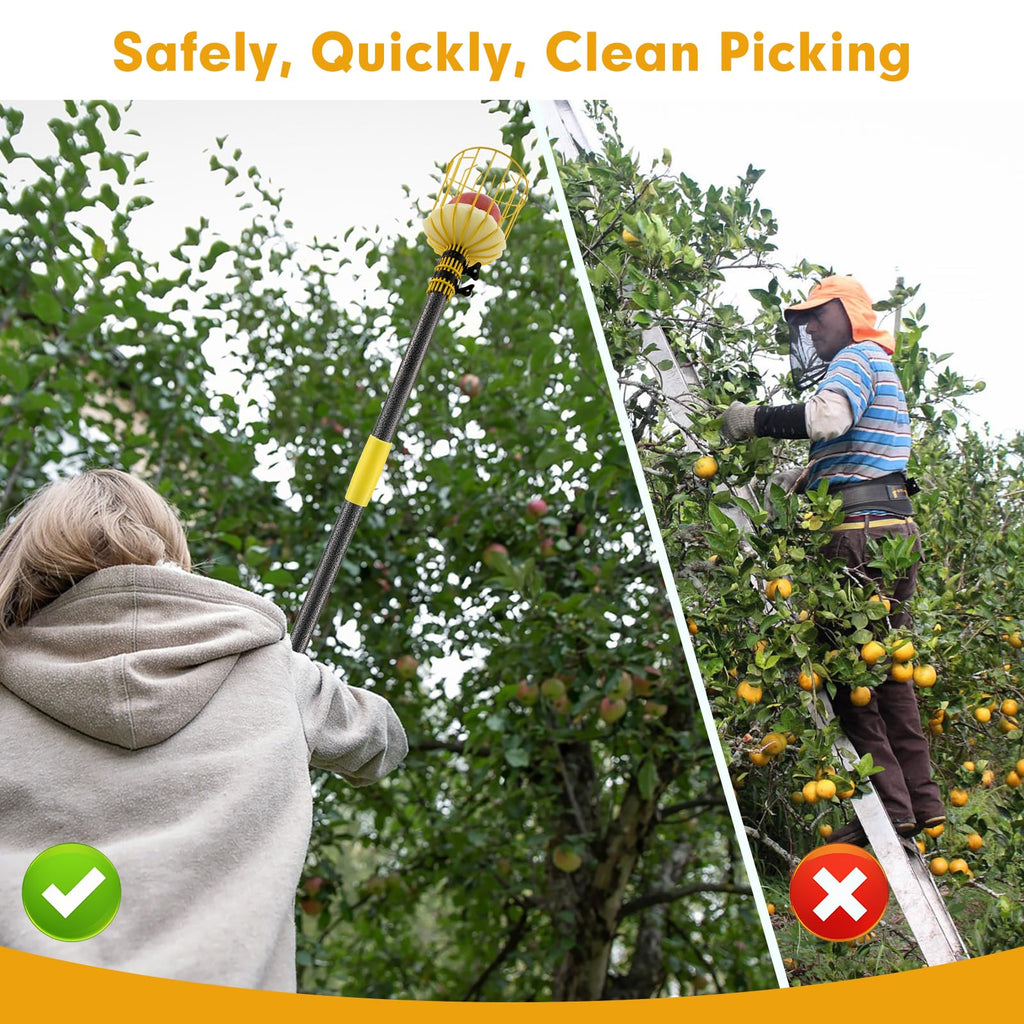 Fruit Catcher for Trees,10FT Fruit Picker Tool, Adjustable Fruits Picker with Pole and Big Basket, Fruit Catcher Equipment Tree Picker for Lemon Apple Mango Orange Avocados Fruit Picking Grabber Tool