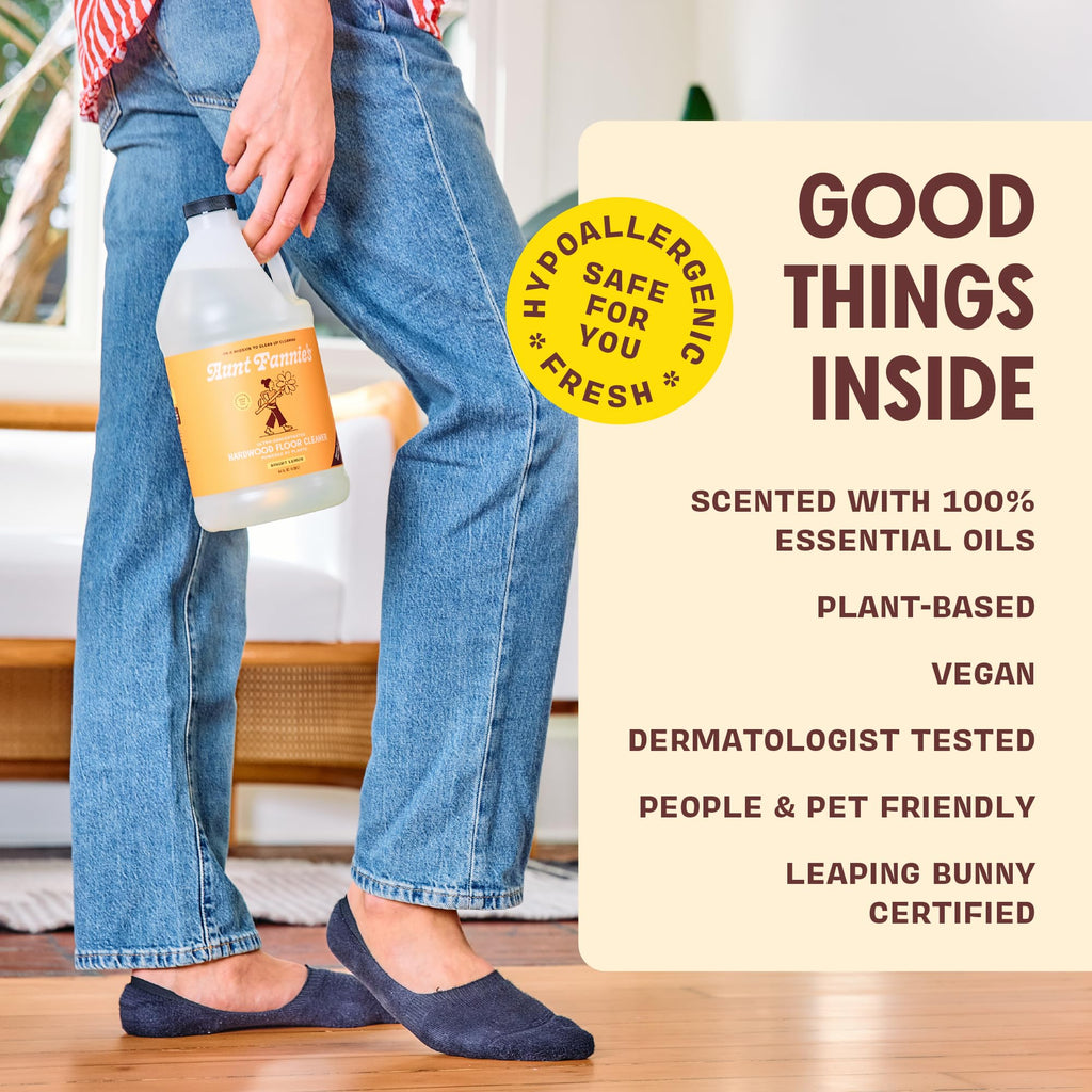 Aunt Fannie's Ultra Concentrated Hardwood Floor Cleaner, Vinegar-Free Plant Based Hardwood Floor Cleaner for Mopping, Bright Lemon Scent, 64 oz. (Pack of 1)