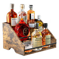 Nuovoware Liquor Bottle Display Shelf, Coffee Syrup Organizer, 3 Step Countertop Liquor Wine Rack, Home Retro Shelf Stand for Mini Bar, Cabinet, Bar Essentials for Whiskey, Spirits, Wooden
