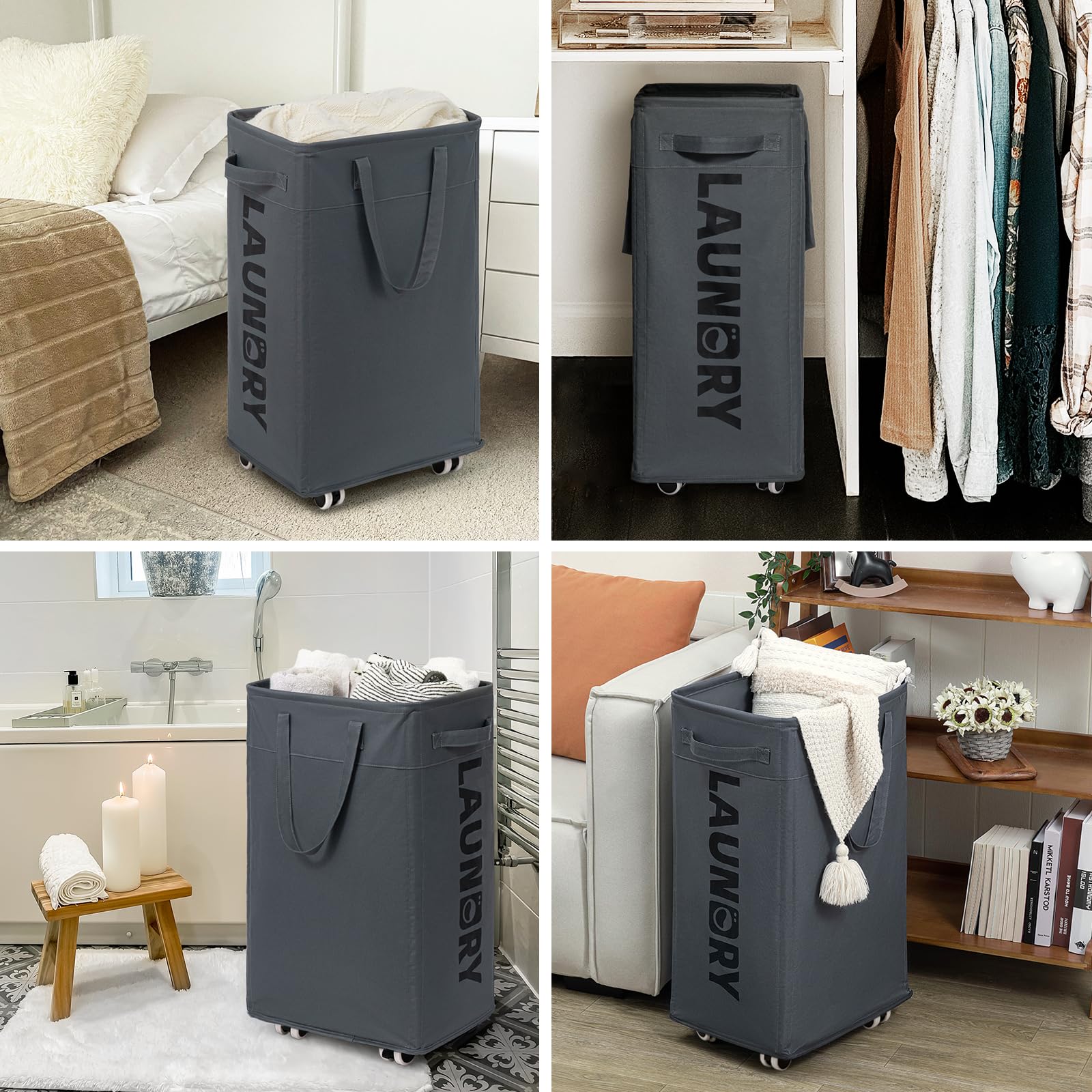 Goodpick 75L Large Laundry Hamper, Dorm Room Essentials, Laundry Basket with Wheels, Clothes Hamper with Removable Wash Bag for Bathroom, Grey