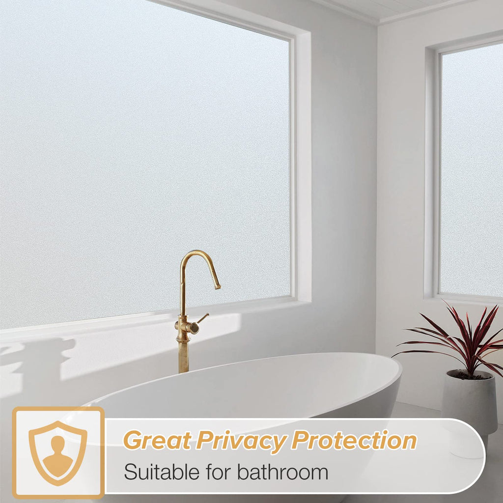 rabbitgoo Window Films for Privacy Frosted Glass Film with Backing Grid Lines Non-Adhesives Privacy Sticker Static Cling Window Covering Decals for Home Office Bathroom Door 60 x 200cm, Pure Frosted
