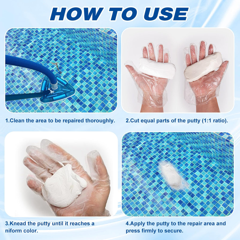 Meuvcol Pool Epoxy Putty, 17.6 Oz Pool Repair Kit for Fixing a Leak Pool Leak, Hot Tub Leaks - Multi-Purpose Pool Leak Sealer for Pools, Concrete, Fiberglass - Underwater and Above Ground Use