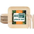 HAAGO 80-Pack 9" Square Palm Leaf Disposable Plates & Cutlery Set for 20 Guests – Compostable Alternative to Paper, Disposable Plastic & Bamboo Plates