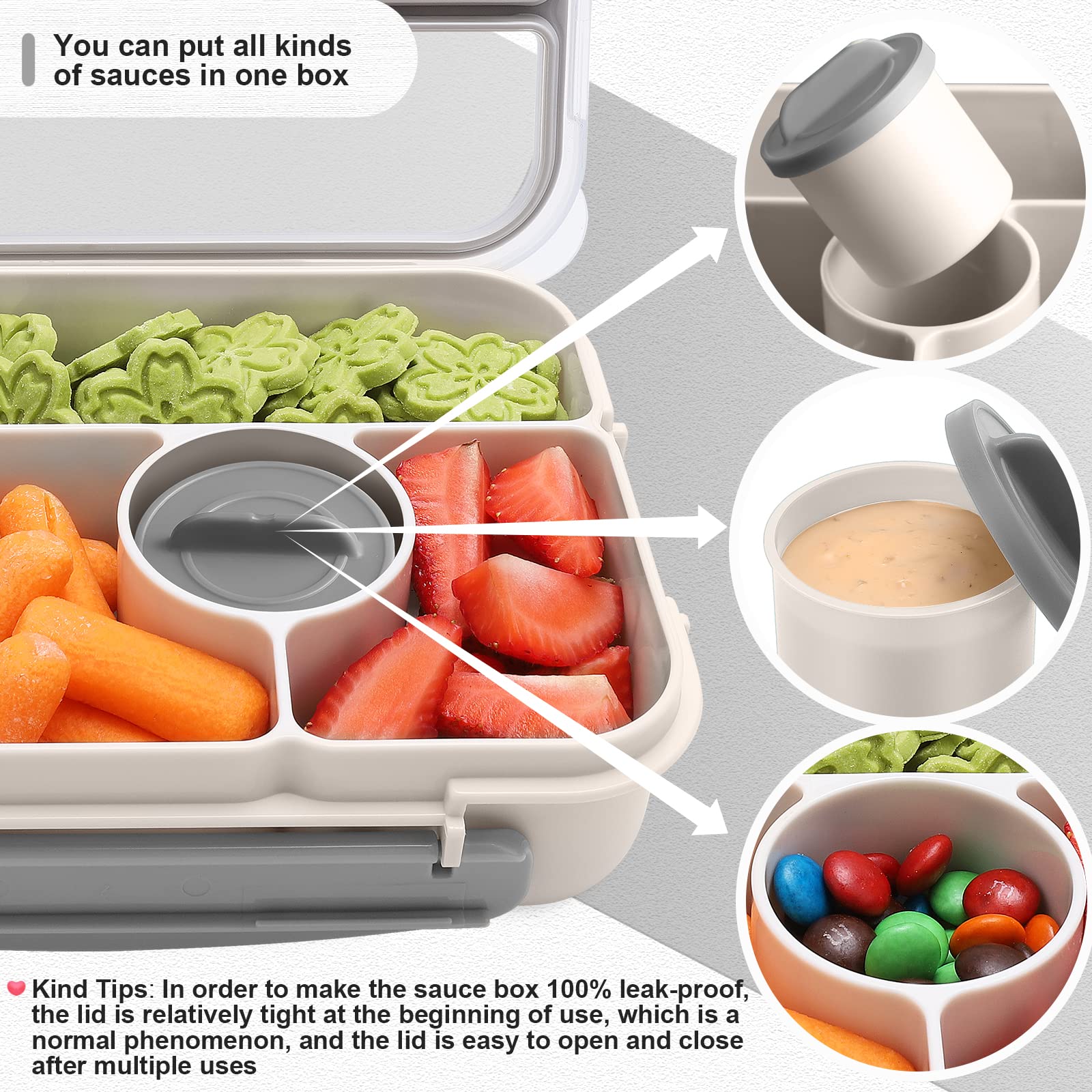 Amathley Bento Box Adult Lunch Box Kids,Lunch containers for Adults/Kids/Toddler,5 Compartments bento Lunch Box for Kids with Sauce Vontainers,Microwave & Dishwasher & Freezer Safe (Milky)