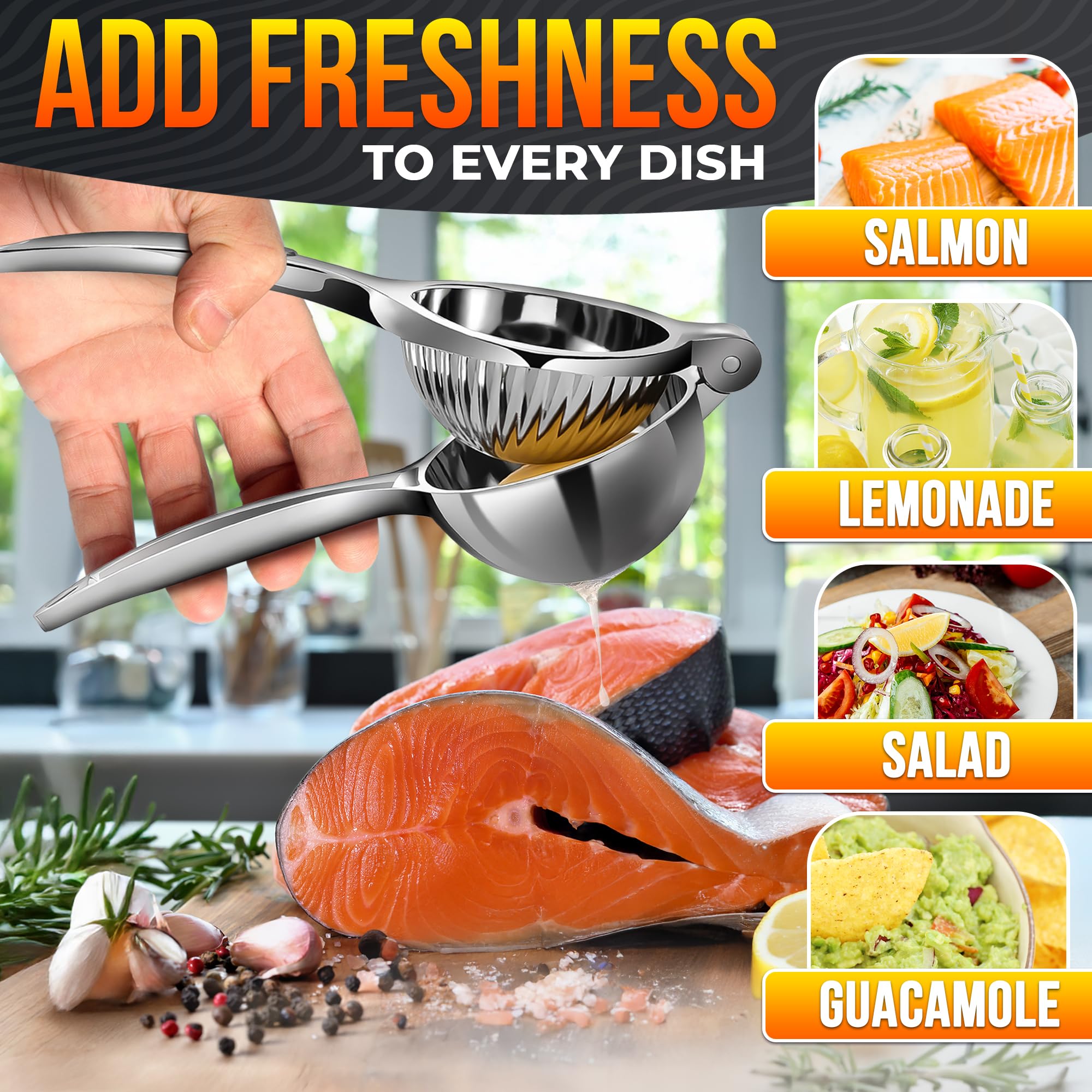 Stainless Steel Lemon Squeezer Manual - Threaded Groove Fresh Lemon Juicer Hand Press Stainless Steel Lemon Squeezer Manual Press Heavy Duty for Restaurant, Kitchen - Ergonomic Handle Lemon Press