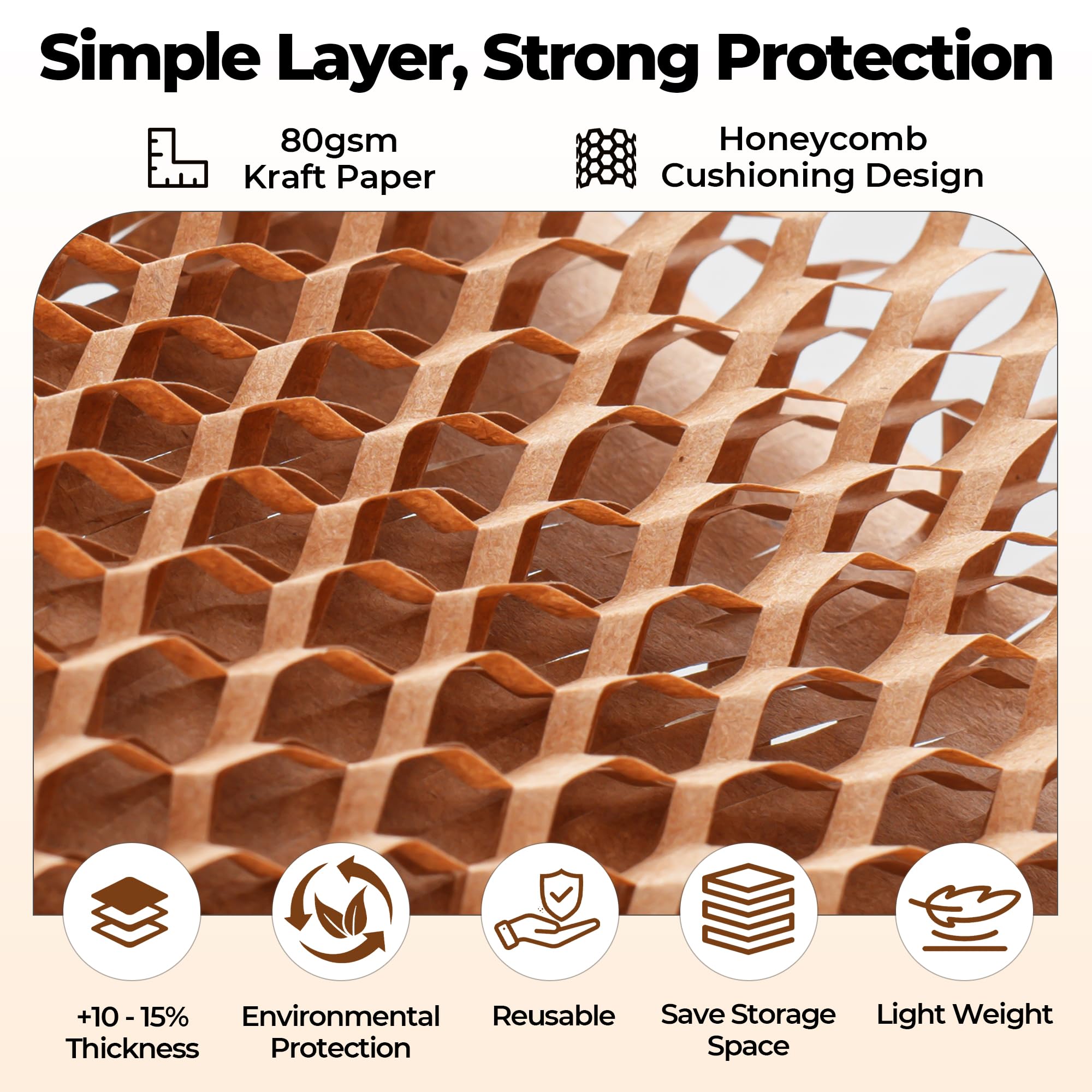 Tera Honeycomb Packing Paper Eco-friendly: 15"x200' Recyclable Cushioning Wrap for packaging Moving Supplies Shipping Boxes Gift Wrapping Paper Alternative to Bubble Wrap with 20 Fragile Sticker