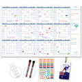 THE MASTERROUTE Large Dry Erase Wall Calendar – 147x94cm Reusable 12-Month Undated Wall Planner 2026 – Horizontal Layout with 2 Markers, 83 Stickers & Mounting Tapes for Home, Office or School