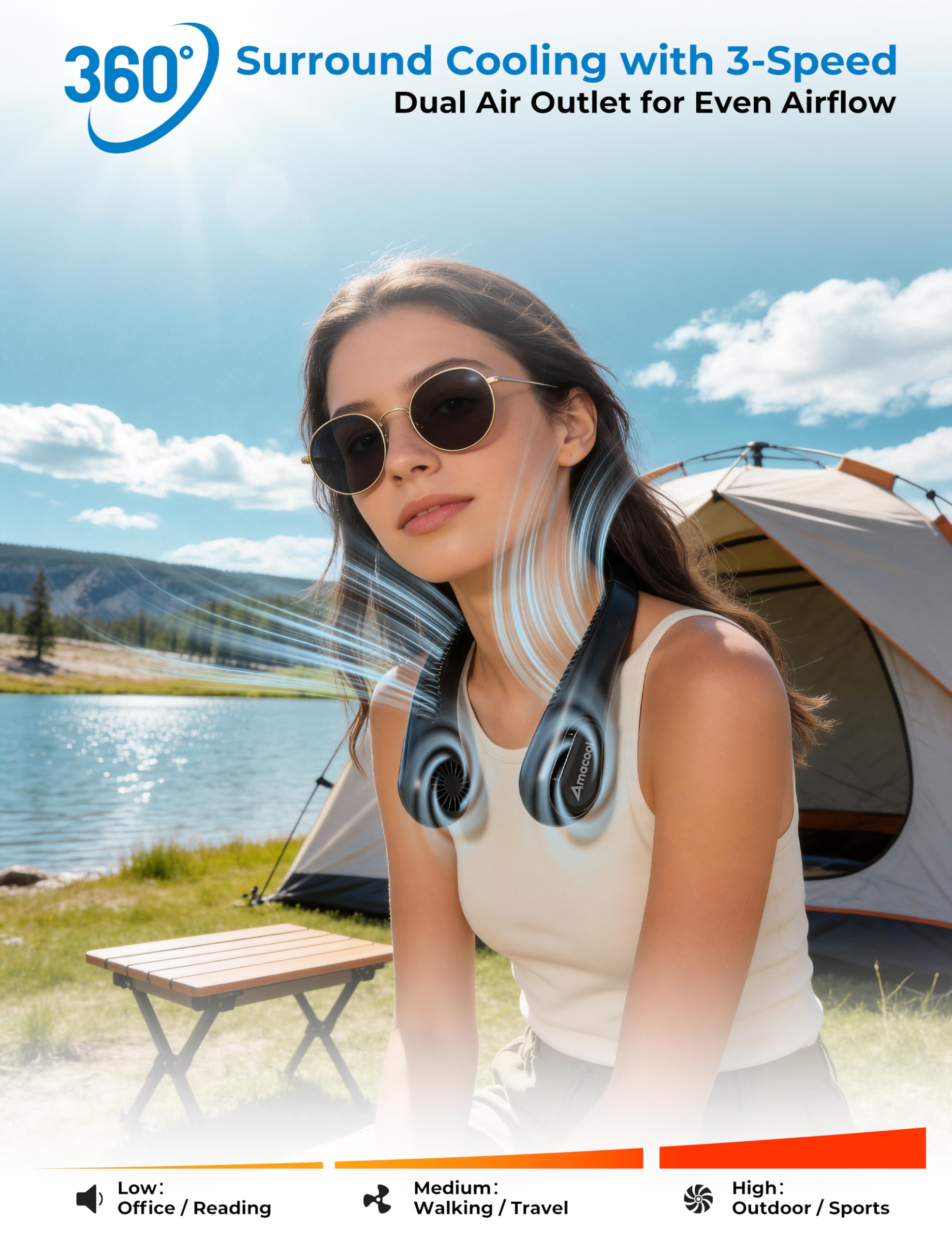 AMACOOL Bladeless Neck Fan, Mothers Day Gifts for Mom, Gifts for Fathers Day Dad Husband, Rechargeable Wearable Fan for Men Women Hot Flashes Relief Travel Outdoor Sports Golf Cruise Essentials 2026