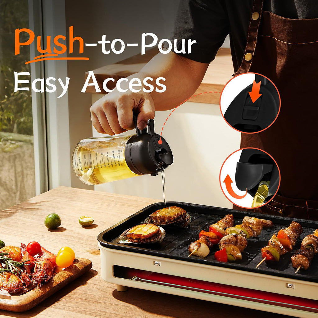 TrendPlain 470ml Olive Oil Spray Bottle for Kitchen Gadgets - 2 in 1 Olive Oil Dispenser Bottle and Air Fryer Accessories for Cooking, Salad and BBQ - Black & Ash