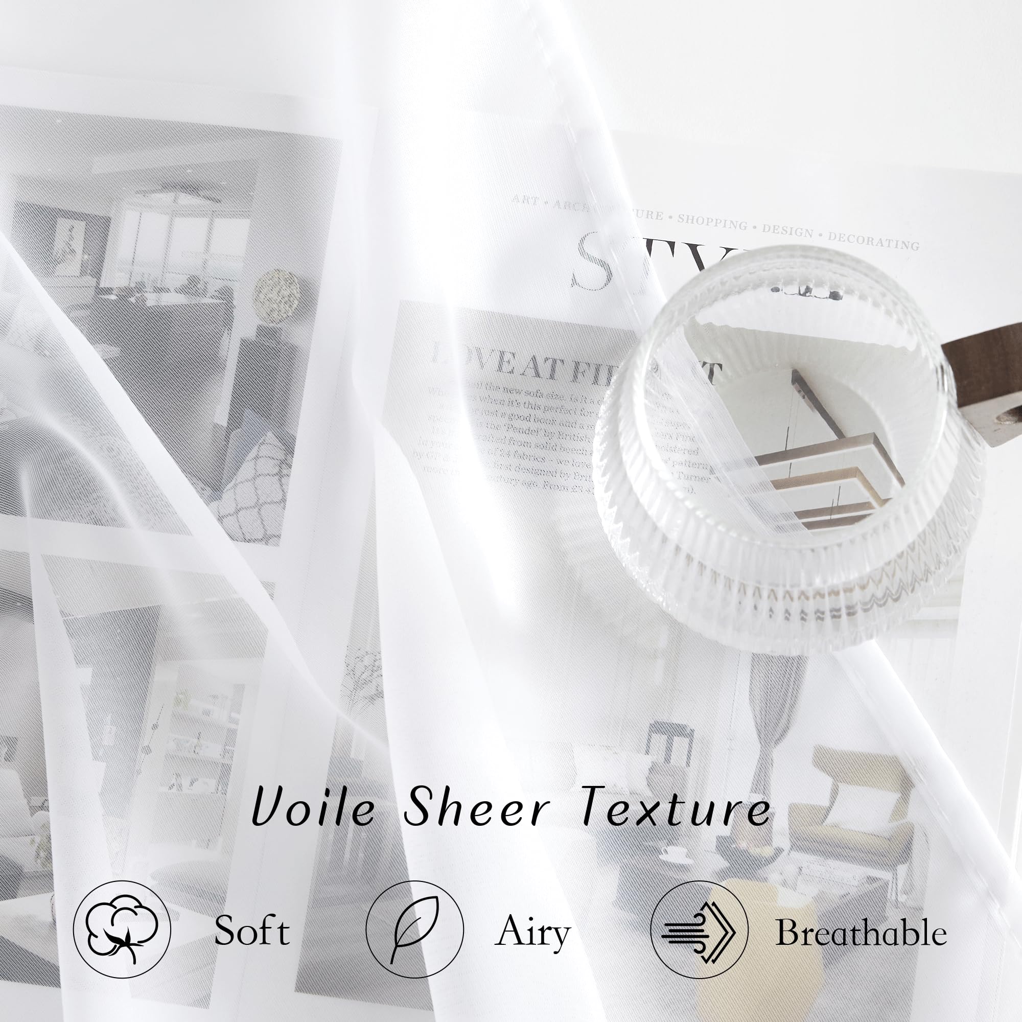 NICETOWN White Sheer Curtains 96 inches Long Privacy for Living Room, Home Decoration Grommet Top Semi Sheer Long Window Curtain 2 Panels Breathable Elegant for Bedroom (2 Pcs, 54 W x 96 L, White)