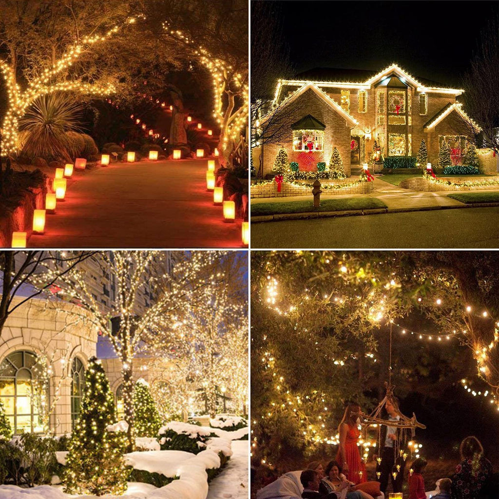 Haili 105FT 300 LED Christmas Lights Outdoor, Plug in 8 Mode String Lights for Christmas Tree, Party, Patio, House Decoration(Warm White)