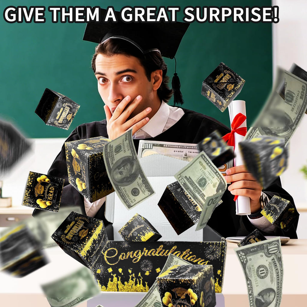 Graduation Surprise Explosion Gift Box, Funny Pop Up Cash from Money Case for Her Him Preschool High School College, DIY Novelty Luxury Folding Bouncing Money Boxes for Class of 2026 (Black)