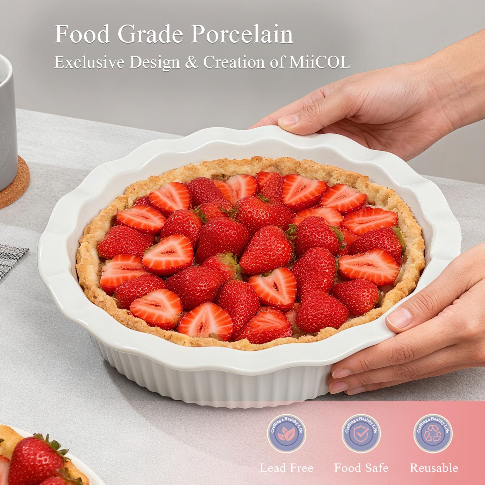 Miicol White Ceramic Pie Pan, 50 oz / 1500 ml Ripple Edge Deep Baking Dish, 9 Inch / 22 cm Round Ceramic Pie Plate, Suitable for Quiche, Apple Pie, Meat Pie, Ideal Gift for Baking Lovers