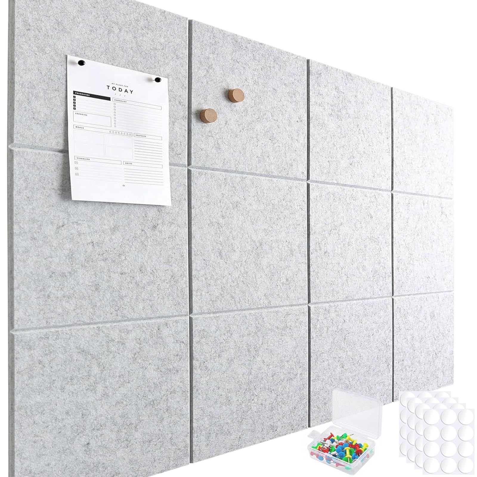 SOYANGNEK Cork Bulletin Board Alternative, 47"x35" Removable Felt Cork Board Tiles for Wall, 12 Pack 11.8 "x11.8 Large Bulletin Board Notice Pin Board for Office, School & Home（Light Gray）