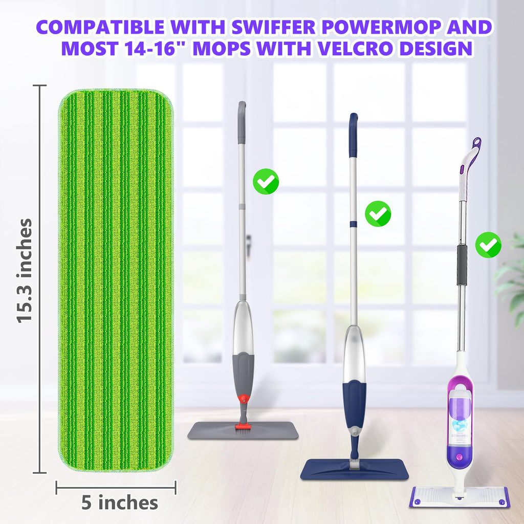 Reusable Mop Pads Compatible with Swiffer PowerMop, Microfiber Mop Pads Refills Mop Heads Replacement for Swiffer Mop Spray Mop Floor Mop, Washable Reusable Floor Mopping Refills, 6 Pack