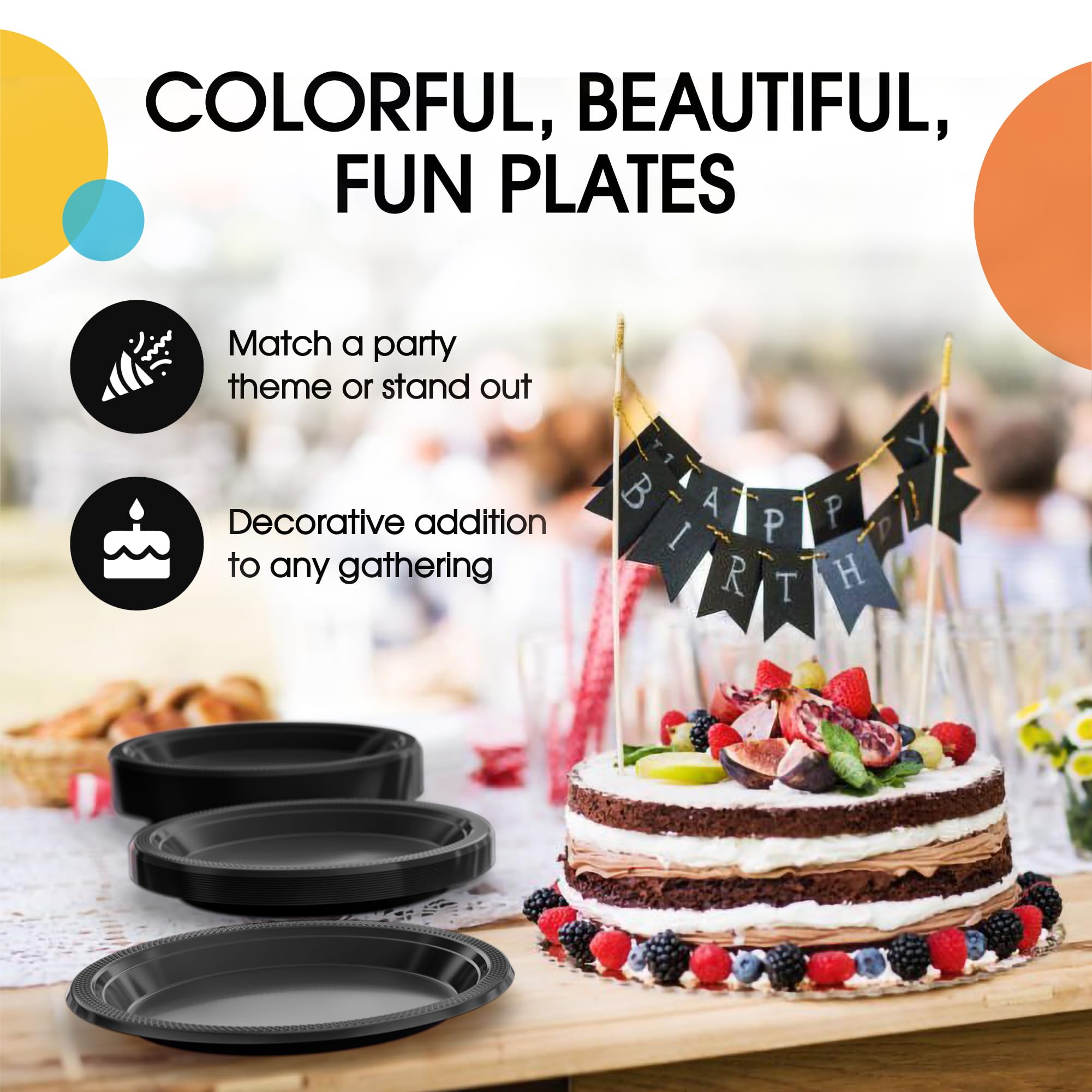 Party Solids Black Plastic Plates for Party 9" Black Disposable Plates Heavy Duty 100 Pcs Plastic Dinnerware Sets Heavy Duty 350 GSM Disposable Dinnerware Set