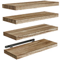 AMADA HOMEFURNISHING Floating Shelves, Paulownia Wood Wall Shelves for Bathroom/Living Room/Bedroom/Kitchen/Home Office, Natural Wood Wall Shelf for Home Storage & Organization, Set of 4, AMFS40
