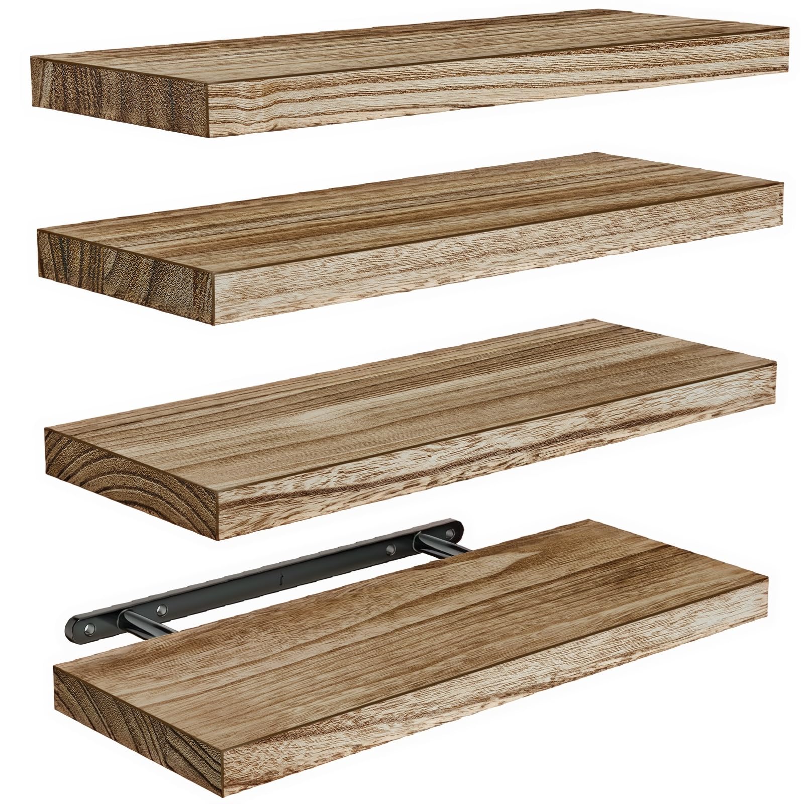 AMADA HOMEFURNISHING Floating Shelves, Paulownia Wood Wall Shelves for Bathroom/Living Room/Bedroom/Kitchen/Home Office, Natural Wood Wall Shelf for Home Storage & Organization, Set of 4, AMFS40
