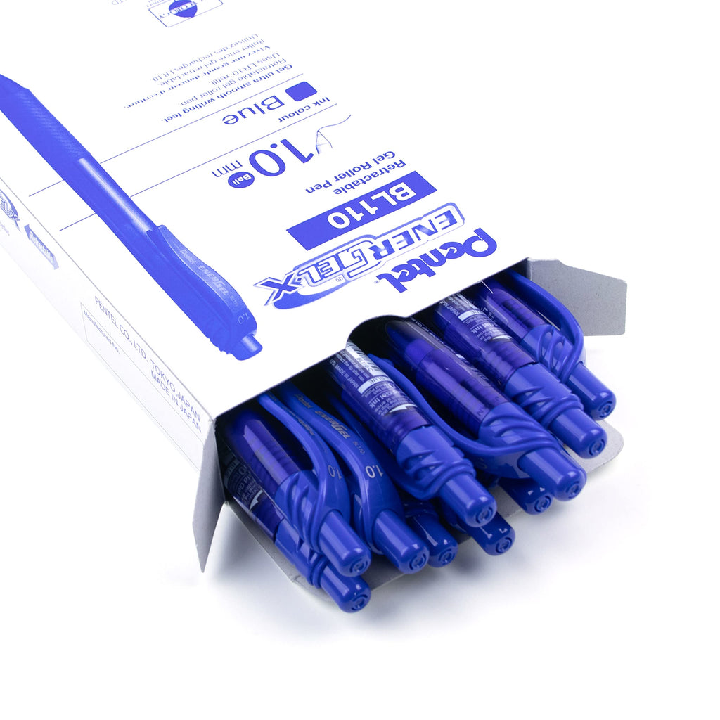 Pentel EnerGel X Retractable Liquid Gel Rollerball Pen, Everyday Writing, Office Supplies, School Supplies, 1.0mm Bold Point, Blue Ink, BL110-C, Box of 12