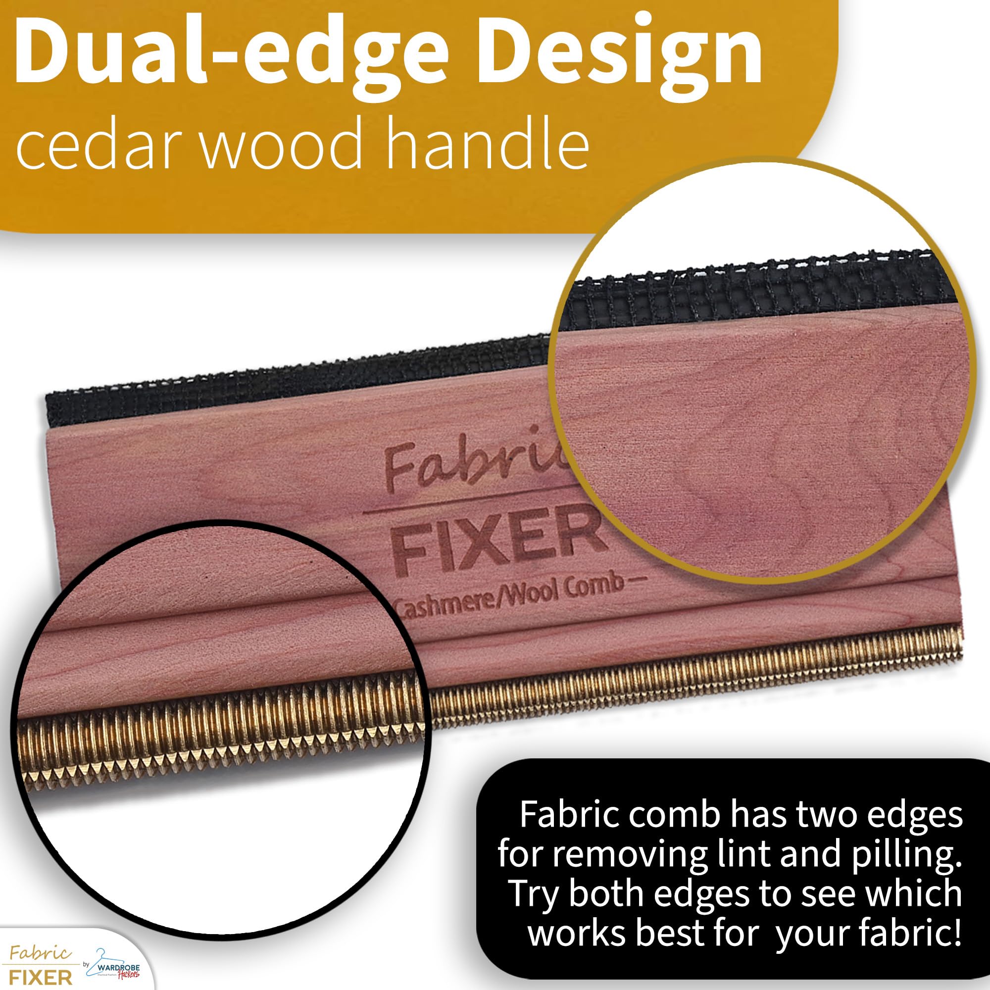 Cashmere Pill Remover Comb with Natural Cedar Wood Handle (Double Edge Design) Wool Sweater Fuzz Comb & Fabric Pilling Remover for Delicate Clothing