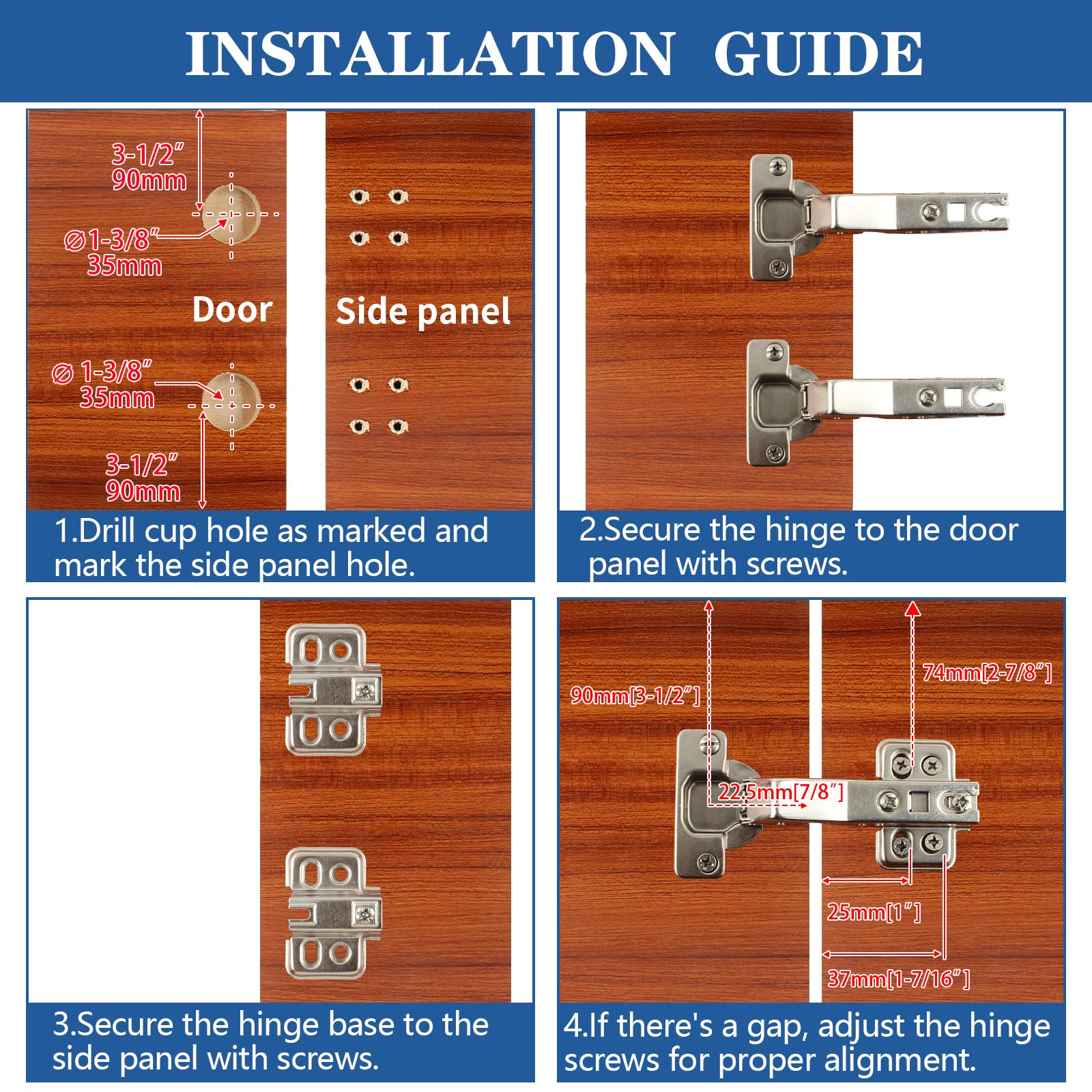 TamBee 1 Pair 45 Degree Hinges Soft Close Cabinet Corner Hinges Kitchen Cupboard Concealed Hinges Stainless Steel Hydraulic Buffer Dampers for Cabinet Door with Screws