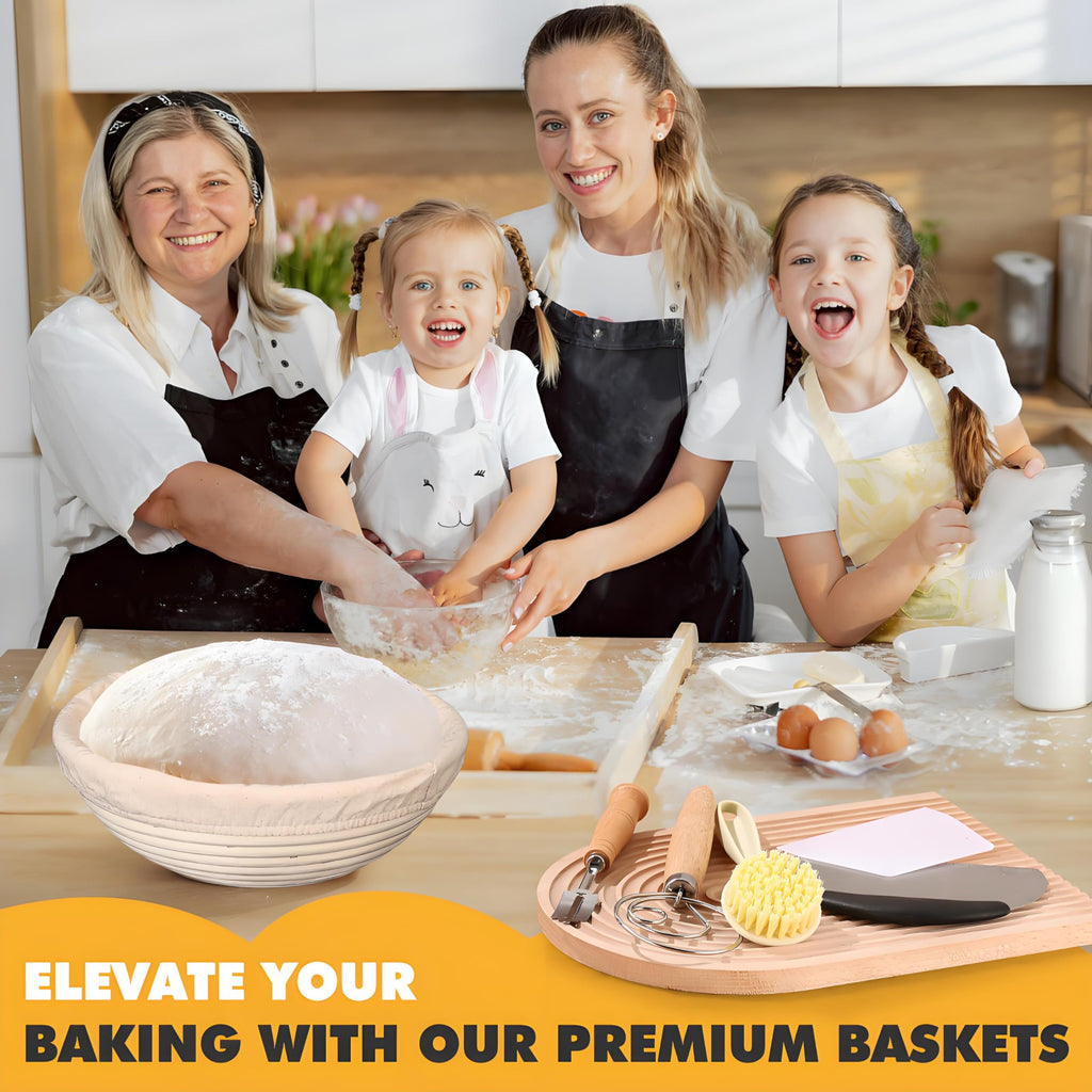 KOACKL Banneton Bread Proofing Basket, Sourdough Starter Kit, 9 Inch Round Banneton Basket, Proofing Basket, Sourdough Bread Making Tools with Cloth Liners for Making Beautiful Bread