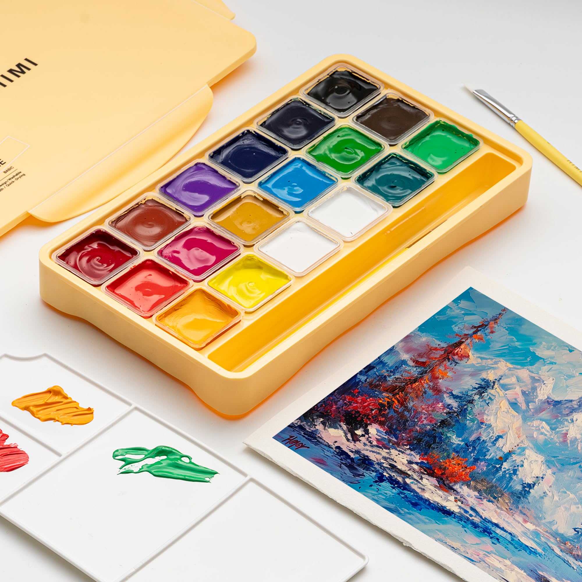 HIMI Gouache Paints set, 18 Colors, 30ml, 18 US fl oz, Non Toxic Paint for Canvas and Paper, Art Supplies for Professionals, Student, Kids and More (Yellow)