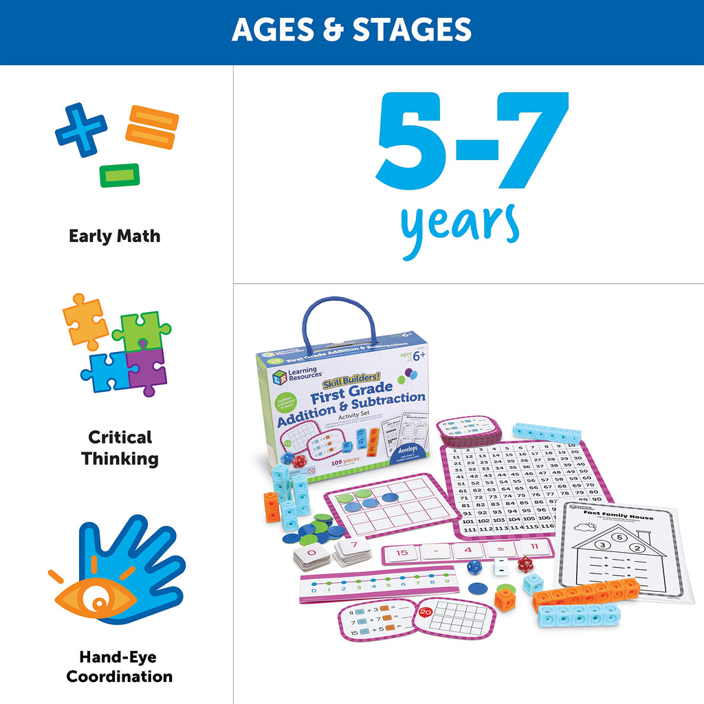 Skill Builders! 1st Grade Addition & Subtraction, Homeschool Curriculum, First Grade Learning Games, First Grade Learning Materials, 109 Pieces, Age 6+