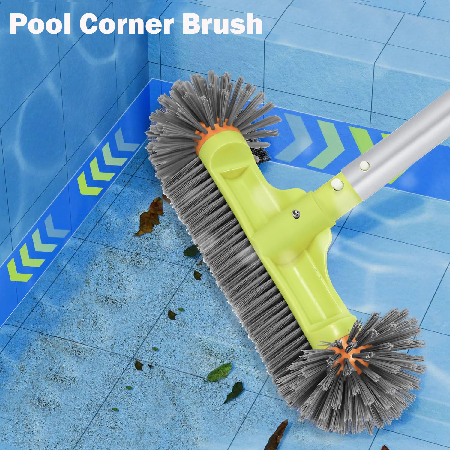 Pool Brush with Round End Brush Head, 7 Rows 13" Pool Brush with Aluminum Handle for Swimming Pool Walls, Tiles Floors, Spa, Hot Tub, Steps, Corners, Inground & Above Ground Pool Accessories
