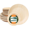 HAAGO 40 Pack 25/15cm Palm Leaf Plate Set (Round) Like Bamboo Plates | Biodegradable & Disposable Plates Tableware for Party, Picnic, Outdoor, Microwave Safe