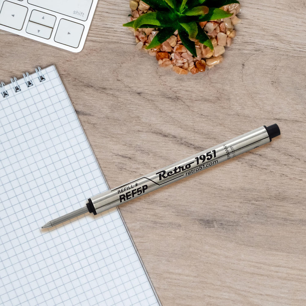 Retro 1951 Short Capless Rollerball Ink Refill, Black, 3-Pack (REF5P-B)
