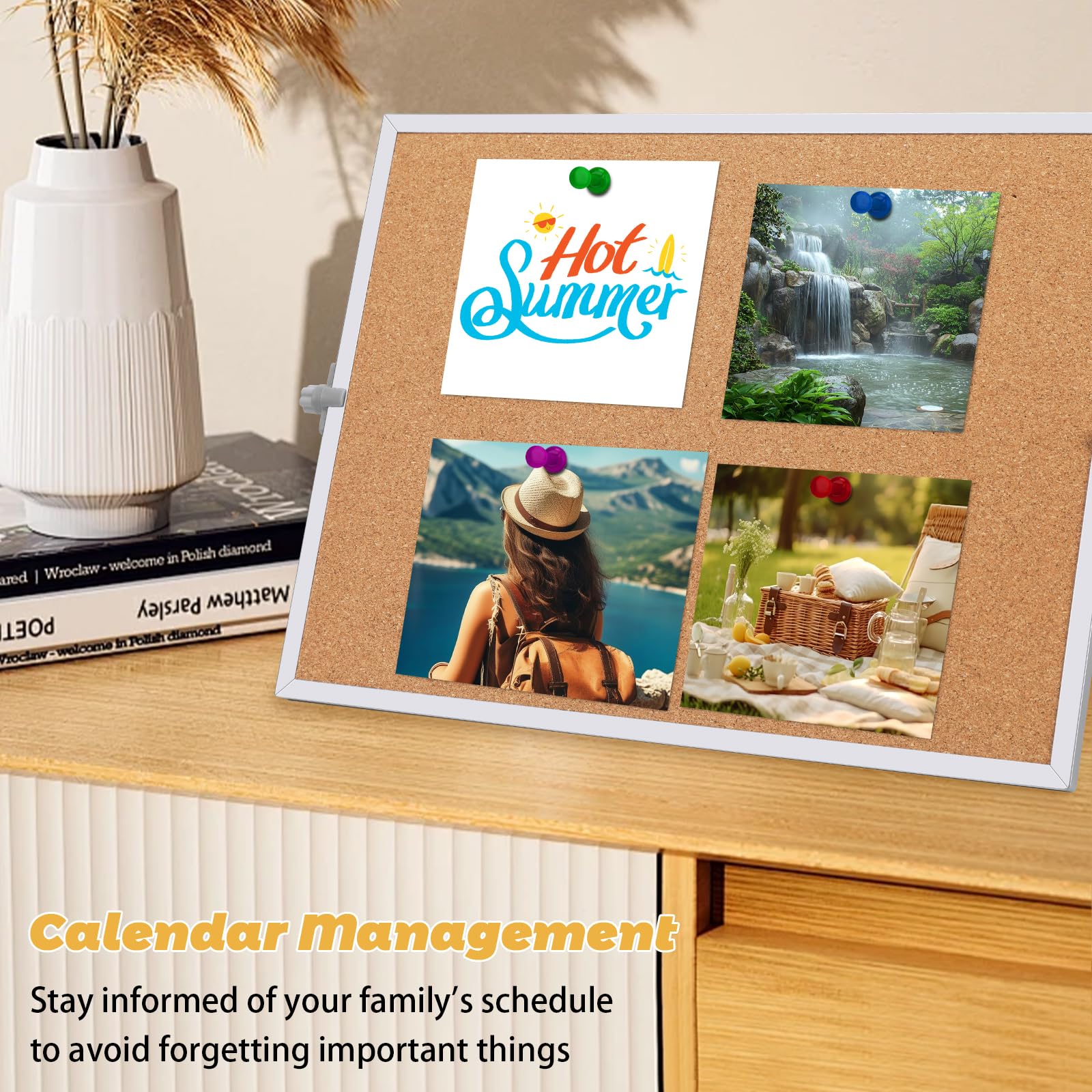 LOKUNN Cork Board Bulletin Board, 11.81"×15.75" Double Sided Pin Board with Silver Aluminum Border, Desktop Small Cork Board for Room School Office Bedroom
