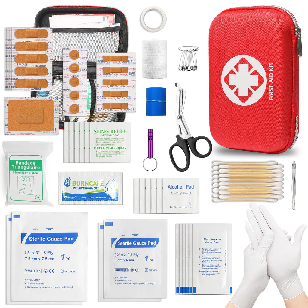 Mini First Aid Kit - 110 Piece Small Waterproof Hard Shell Medical - Emergency First Aid Supplies and Survival Kit.