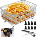 Abizarch Air Fryer Accessories Rack for Ninja Basket, 3 Layers, 304 Stainless Steel Stacking Bacon Racks for Ninja AF300UK, Salter/Instant/EMtronics Double Drawer, with Clip and 8 Silicone Feet