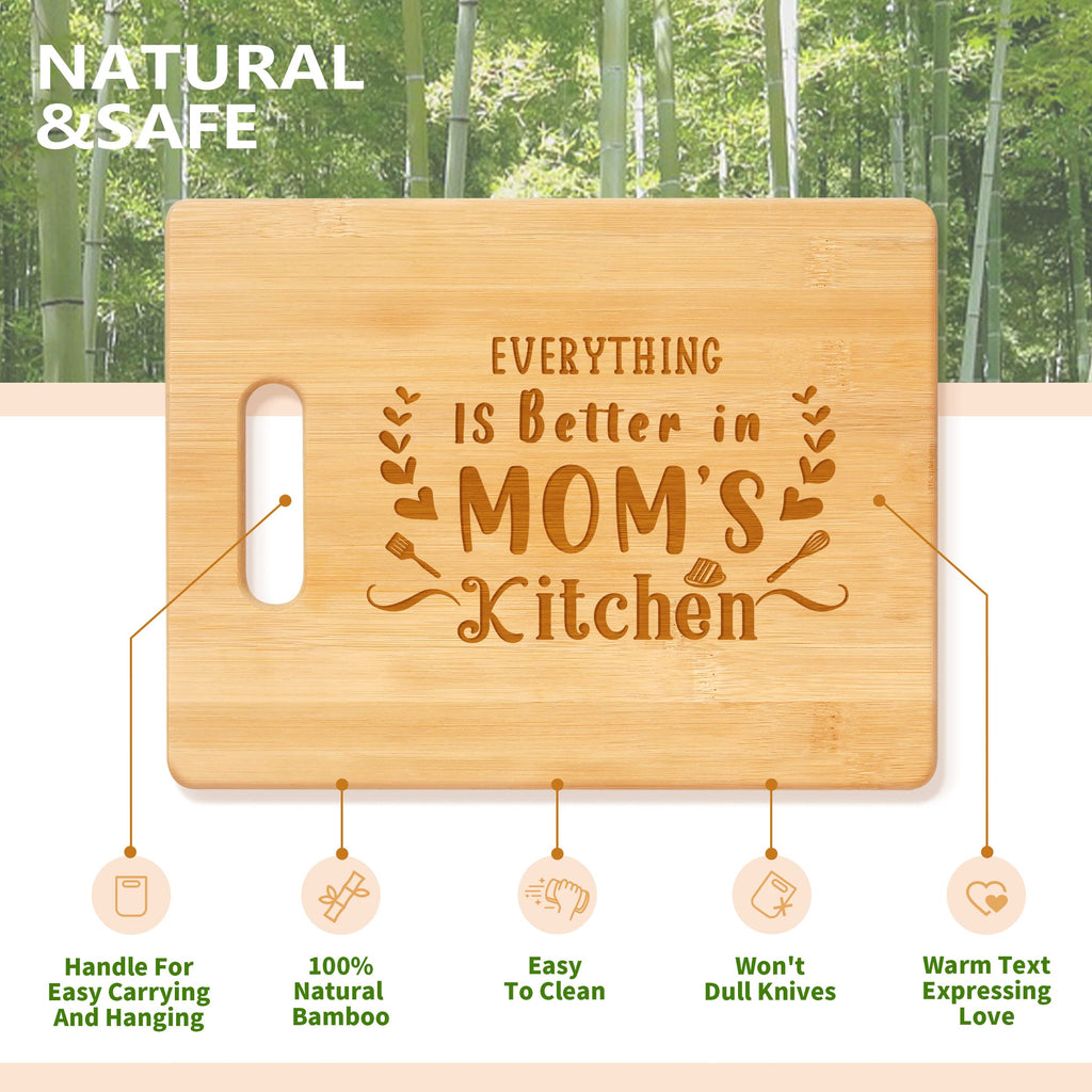 Pandasch Gifts for Mom, Mom Birthday Gifts from Daughters Son, Unique 11x8.5inch Engraved Bamboo Cutting Board for Birthday Christmas, Best Presents for Mother