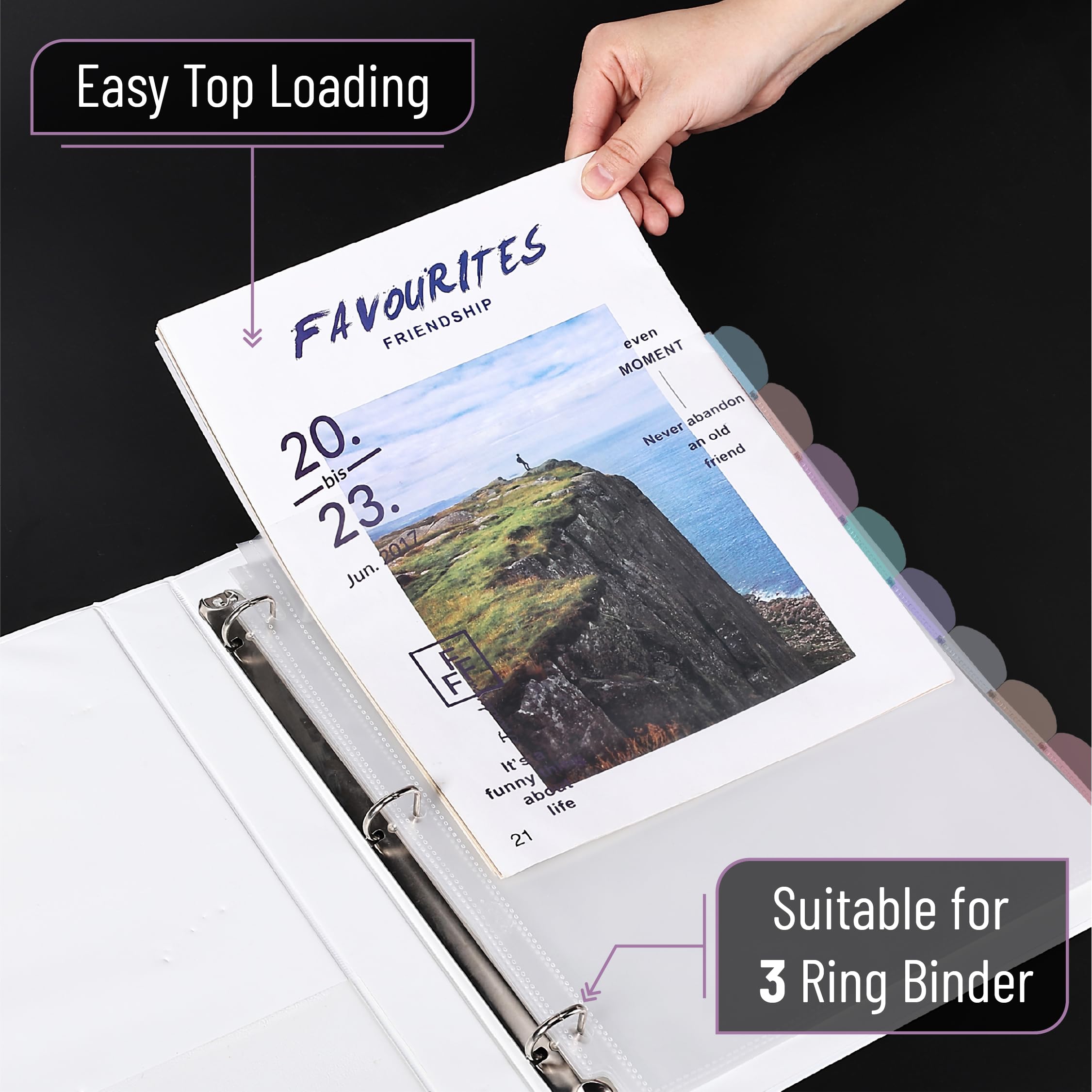 Mr. Pen- Clear Sheet Protectors with Tabs, 8 Tabs, 8 Sets, Clear Plastic Dividers for 3 Ring Binder, Insertable Index Page Divider Multicolor Tabs