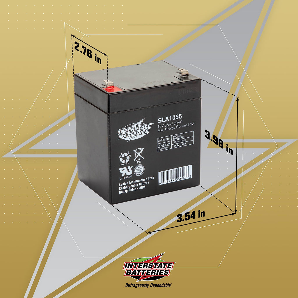 Interstate Batteries 12V 5Ah Battery (SLA1055) - SLA/AGM Replacement Battery for Alarm Systems, Security, Garage Door Openers for Chamberlain, Genie, Liftmaster, Craftsman, Workhorse (F1 Terminals)
