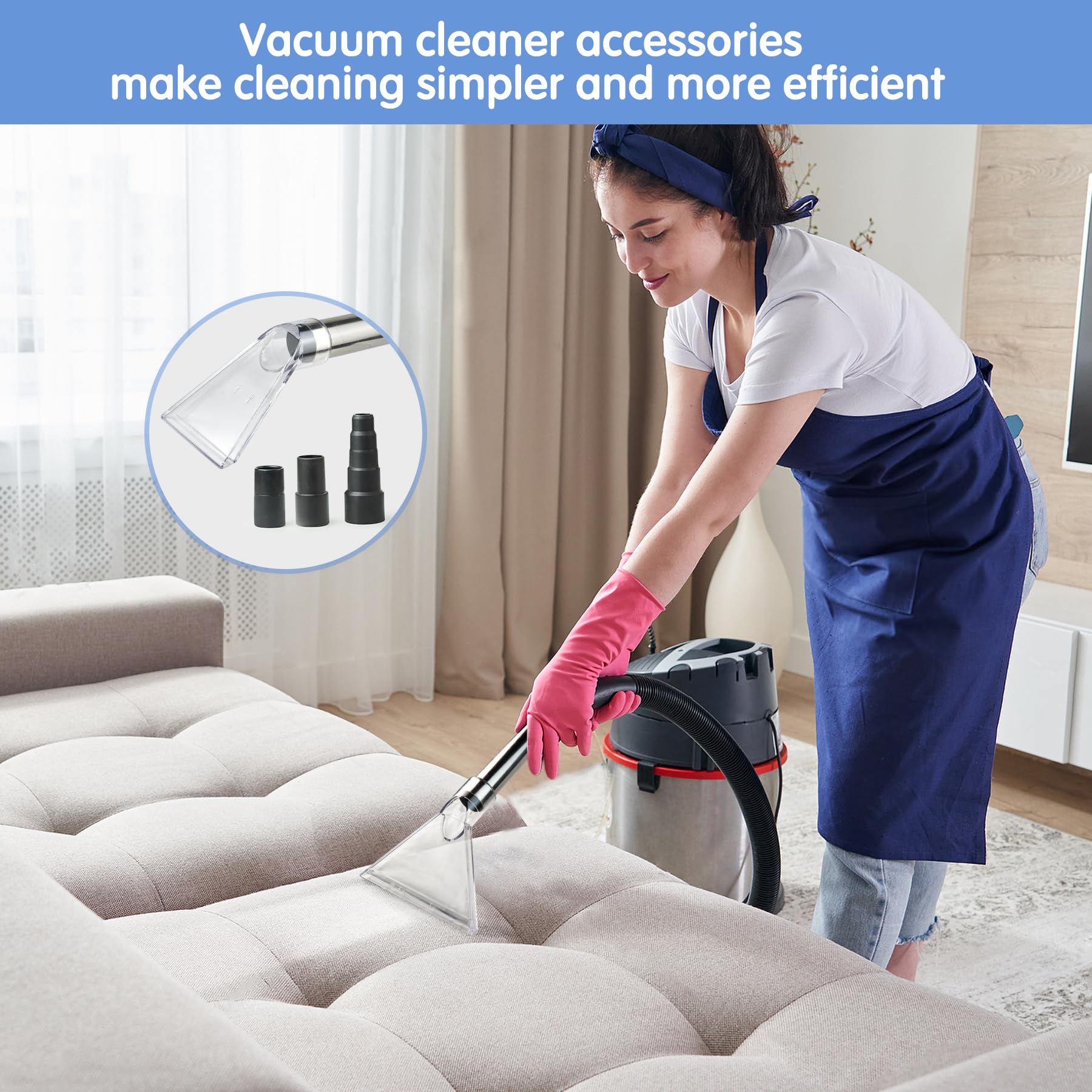 Universal Clear Vacuum Extraction Accessory with 1-1/4“,1-7/8” and 2-1/2” Adapter,Compatible with All Shop Vac Extractor,Wet Dry Vacuum Cleaner Attachments for Upholstery,Carpet Cleaning,Car Detailing